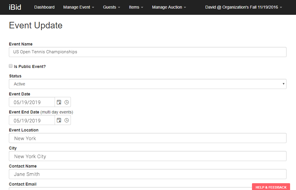 iBid Event update feature